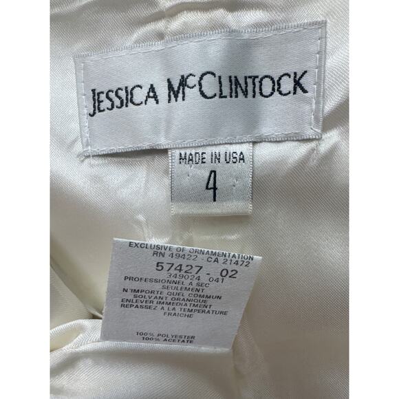 1990s Jessica McClintock Ivory Embroidered Strapless Formal Gown USA made XS - Picture 11 of 16
